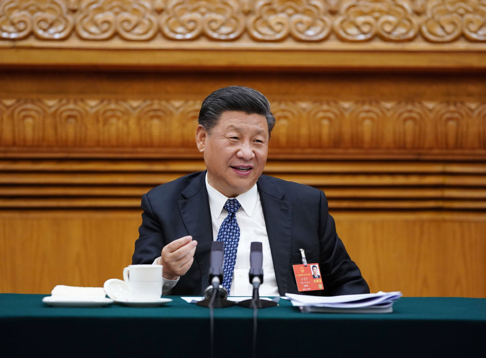 5月24日，中共中央总书记、国家主席、中央军委主席习近平参加十三届全国人大三次会议湖北代表团的审议。新华社记者 李学仁 摄
